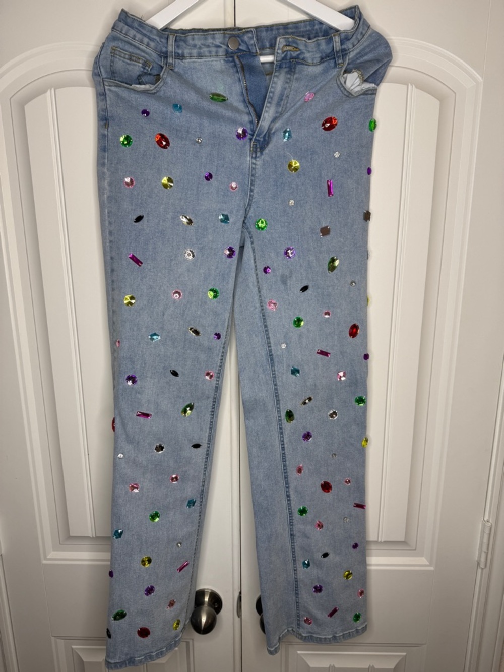 Blue B Embellished Women's Jeans with Multicolor Gem Accents